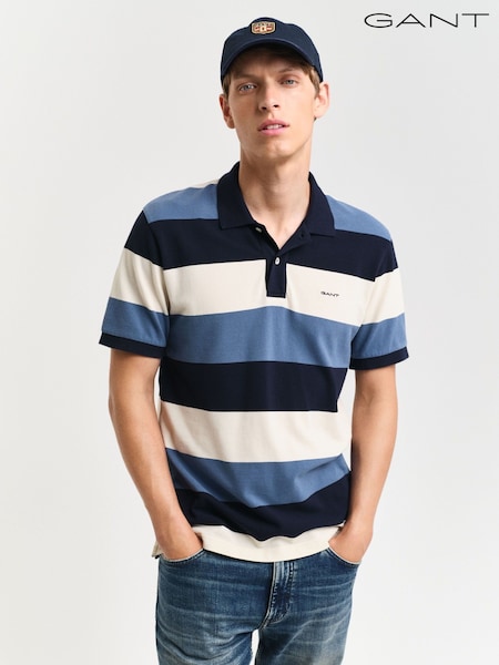 GANT Blue Block Stripe Short Sleve 100% Cotton Polo Shirt (AV1144) | 235 QAR