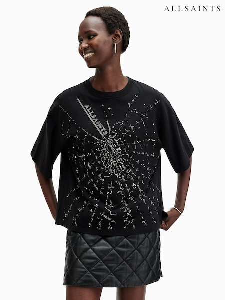AllSaints Black Amelie Shatter Cotton T-Shirt (AV1203) | $138