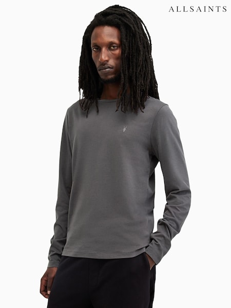 AllSaints Grey Brace Long Sleeve Crew Neck 100% Organic Cotton T-Shirt (AV1221) | €70