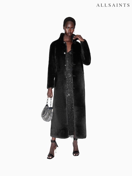 AllSaints Black Serra Maxi Shearling 100% Cotton Coats (AV1228) | €2,145