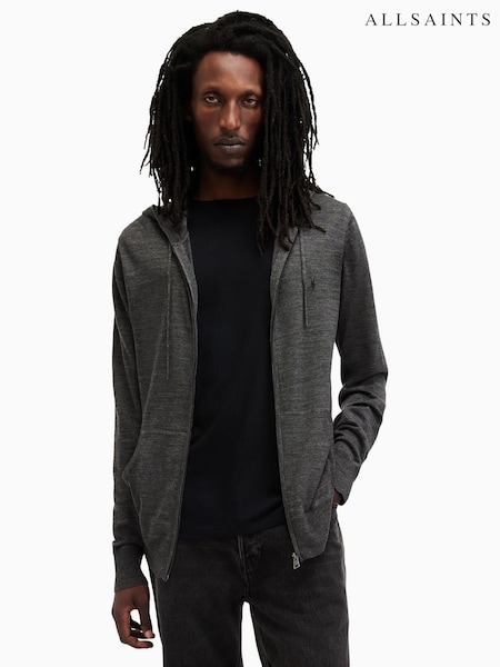 AllSaints Grey Mode Merino Zip Hoodie (AV1255) | R$ 980