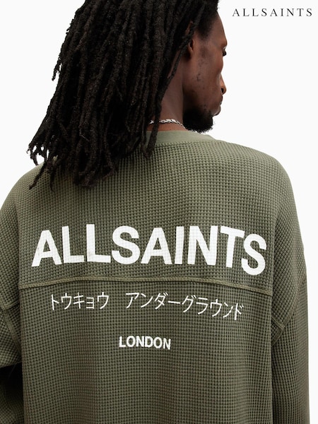 AllSaints Green Crypt Long Sleeves Crew 100% Cotton T-Shirt (AV1264) | €83