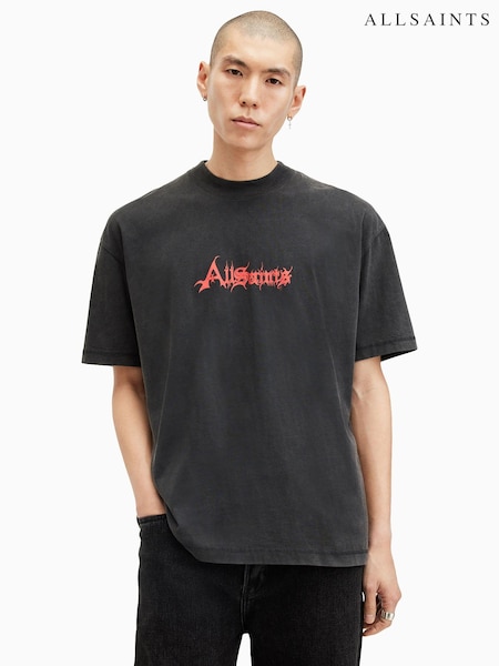 AllSaints Black Damienz Short Sleeve Crew Neck Cotton T-Shirt (AV1280) | €72