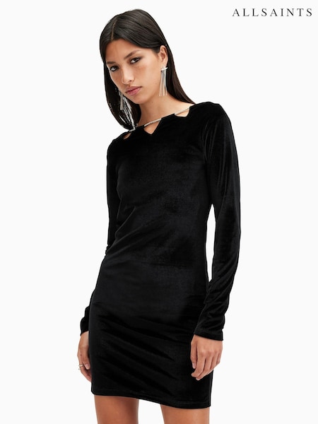 AllSaints Black Regina Velvet Dress (AV1304) | 393 QAR