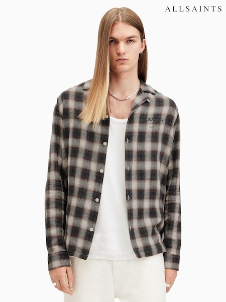 AllSaints Grey/Black Underground Long Sleeve Shirt (AV1332) | R$ 980