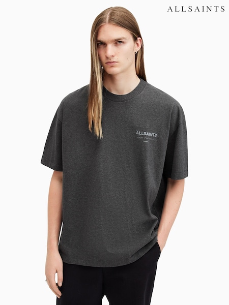 AllSaints Grey Underground Short Sleeve Crew 100% Cotton T-Shirt (AV1356) | 272 QAR