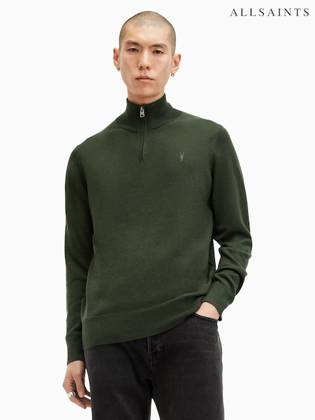 AllSaints Green Kilburn Zip Funnel Jumper (AV1359) | R$ 980