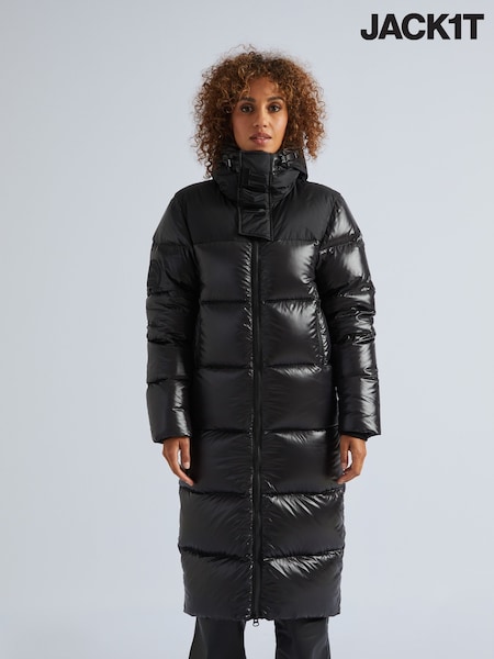 JACK1T Diamond Down Dry Extra Long Black Coat (AV1429) | ₪1,936