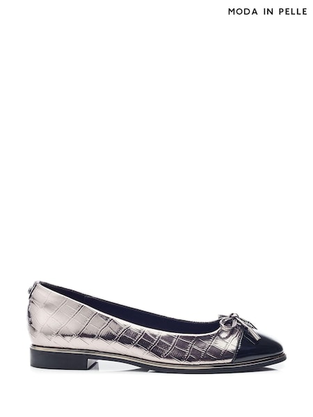 Moda in Pelle Grey Fronton Soft Square Flat Ballerinas (AV1540) | AED259