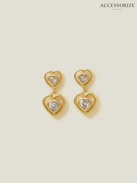 Accessorize Gold Tone 14ct Diamante Heart Drop Earrings (AV1583) | AED60