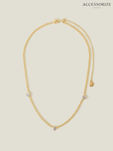 Accessorize Gold Tone 14ct Diamante Heart Station Necklace (AV1609) | € 17