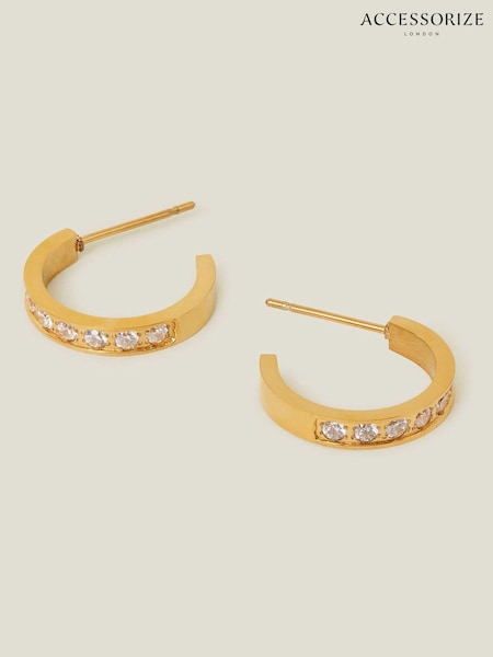 Accessorize 14ct Stainless Steel Pave Hoop Earrings (AV1617) | 93 LEI
