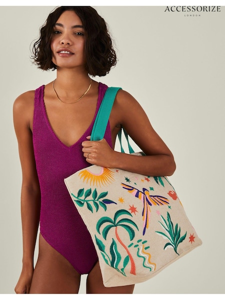 Accessorize Natural Embroidered Parrot Large Tote Bag (AV1631) | €44