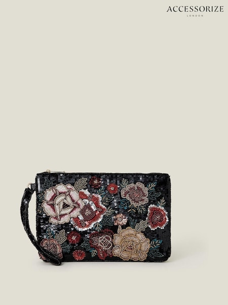 Accessorize Black Floral Embellished Clutch Bag (AV1649) | € 27