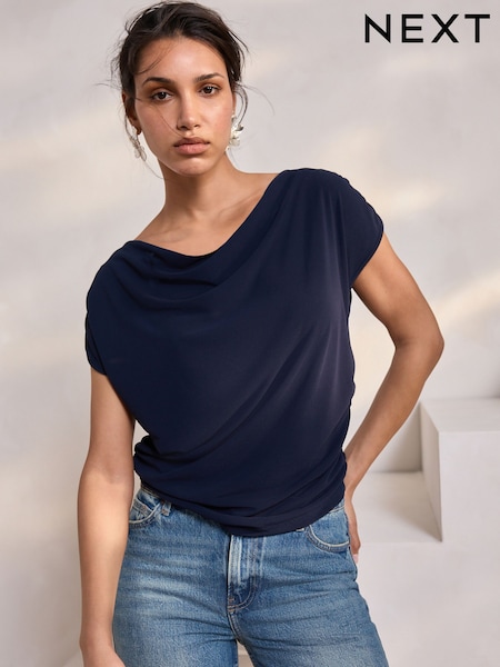 Темно-синий - Sleeveless Draped Top (AV1737) | €28