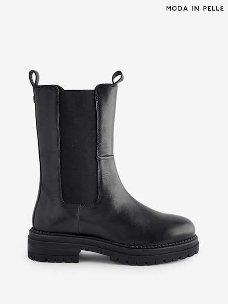 Moda In Pelle Giala Mid Calf Chunky Chelsea Black Ankle Boots (AV1762) | R$ 1,075