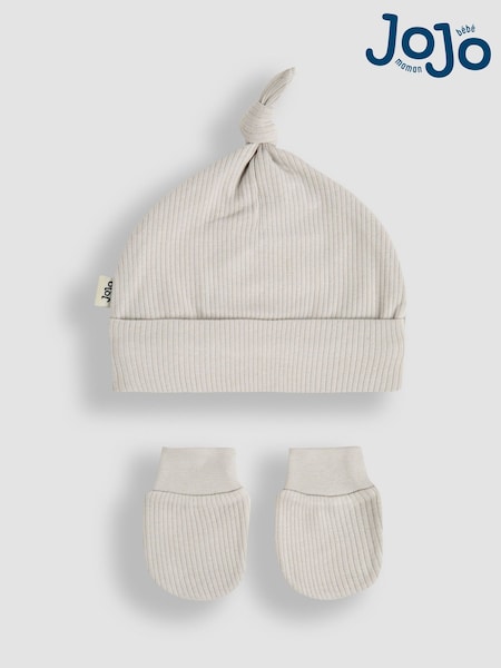 JoJo Maman Bébé Grey Baby Cotton 2-Piece Hat and Mittens Set (AV1788) | €12.50