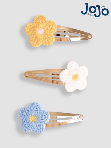 JoJo Maman Bébé Yellow 3-Pack Crochet Flower Clips (AV1799) | €12