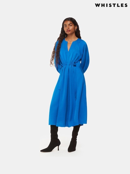 Whistles Blue Petite Molly Satin Ruched Dress (AV1818) | 467 QAR