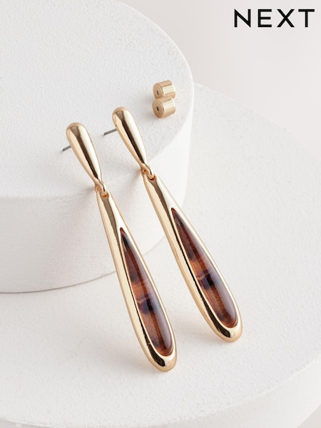 Gold Tone Resin Teardrop Earrings (AV1839) | AED42