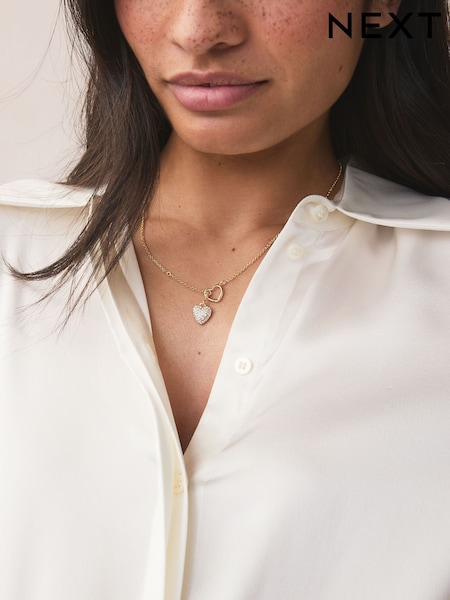 Gold Tone Heart Thread Through Lariat Necklace Made With Recycled Metals (AV1846) | AED50