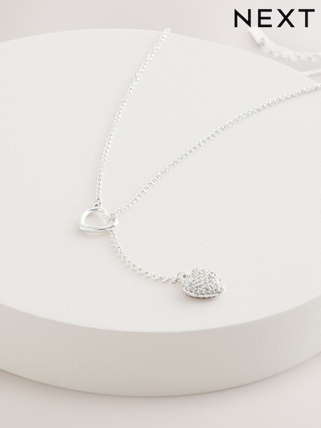 Silver Tone Heart Thread Through Lariat Necklace Made With Recycled Metals (AV1847) | €17.50