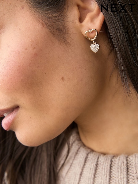 Gold Tone Heart Drop Sparkle Stud Earrings (AV1848) | €12.50