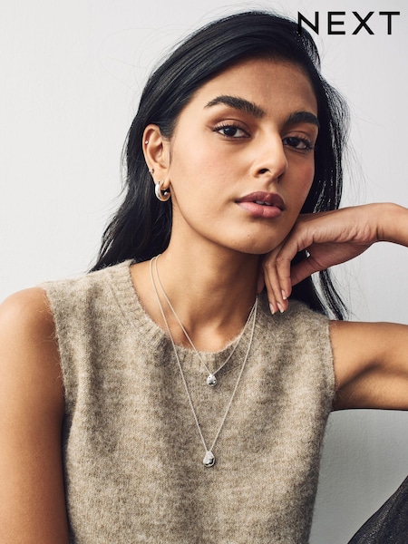 Silver Tone Molten Drop Layer Necklace (AV1856) | €13