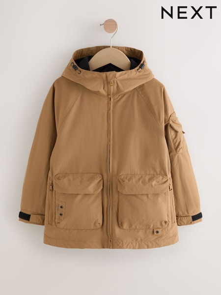 Tan Brown Shower Resistant Hooded Midweight Anorak (3-16yrs) (AV2074) | R$ 335 - R$ 430