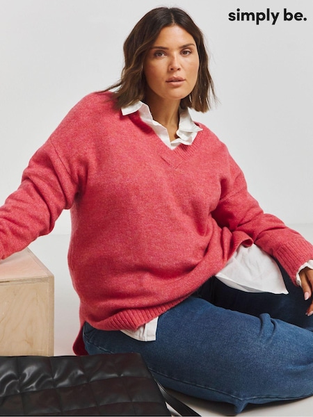 Simply Be Sloucy V Neck Longline Jumper (AV2261) | 146 LEI
