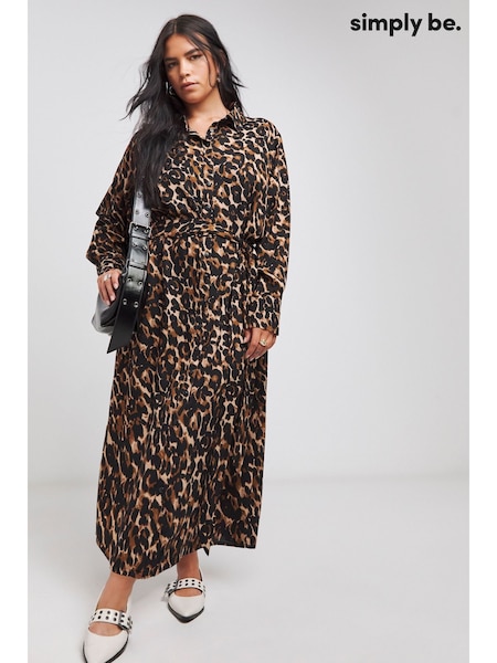Simply Be Brown Leopard Print Midi Shirt Dress (AV2262) | 96 QAR