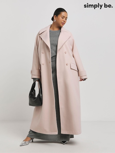 Simply Be Pink Double Breasted Faux Wool Coat (AV2265) | €60