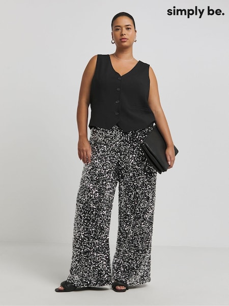 Simply Be Velvet Sequin Wide Leg Trousers (AV2283) | 234 LEI