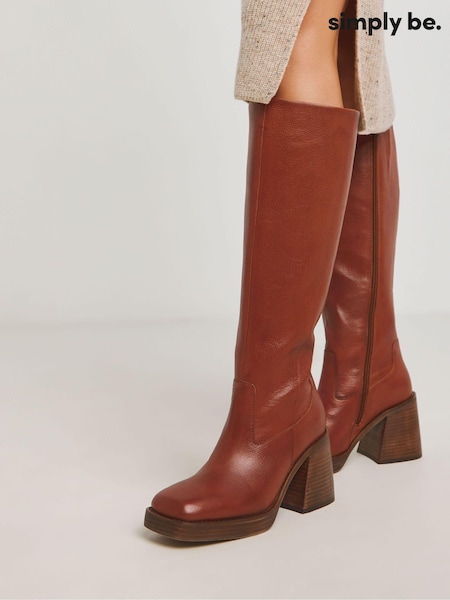Simply Be Natural Standard/Wide Fit Platform Classic Knee High Leather Boots In Wide Fit (AV2291) | €132