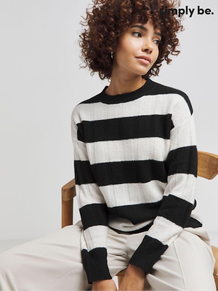 Simply Be Black Rib Crew Neck Jumper (AV2296) | ₪131