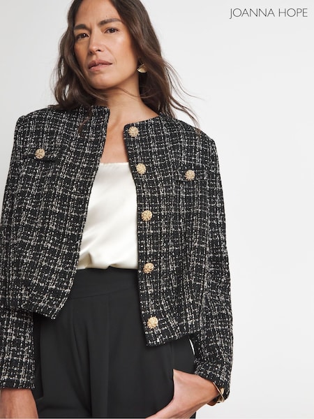 Joanna Hope Boucle Bomber Black Jacket (AV2299) | 443 LEI