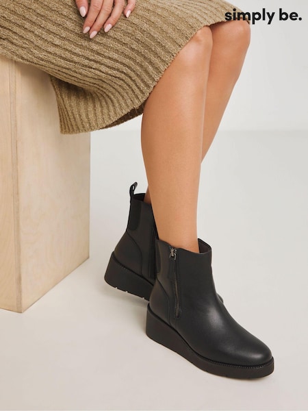 Simply Be Zip Detail Wedge Ankle Boots In Wide Fit (AV2300) | 287 LEI