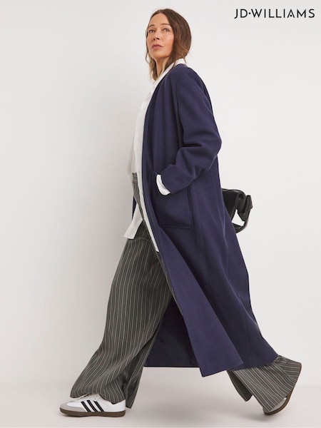 JD Williams Blue Cuban Collar Long Line Coat (AV2312) | 335 LEI