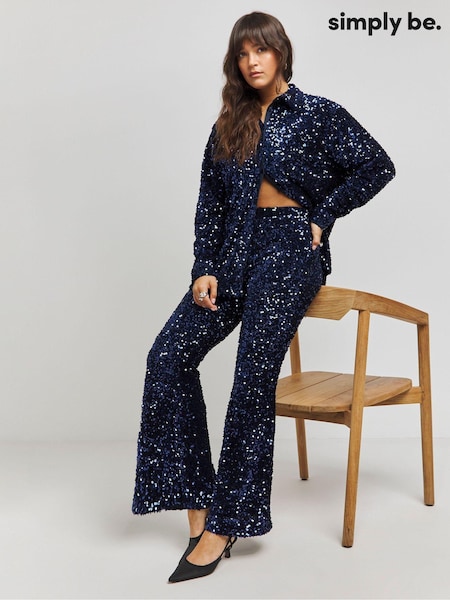 Simply Be Velvet Sequin Flared Trousers (AV2313) | 234 LEI