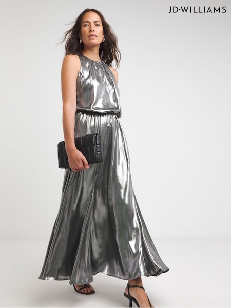 JD Williams Silver Liquid Sleeveless Godet Maxi Dress (AV2314) | €50