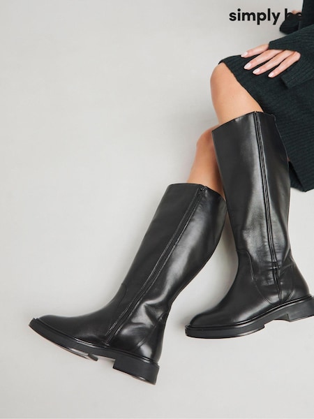 Simply Be Black Knee High Flat Stretch Seam Detail Boots In Extra Wide Fit (AV2316) | $94