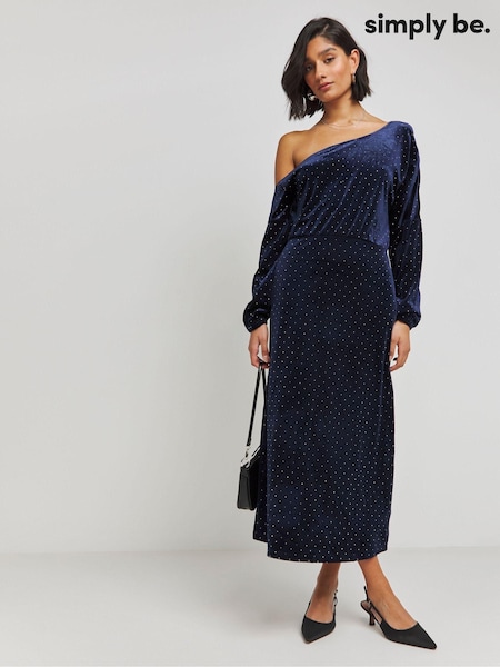 Simply Be Velour Hotfix Draped Midaxi Dress (AV2320) | €46