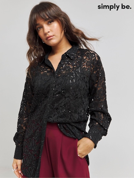 Simply Be Black Sequin Lace Shirt (AV2335) | €28