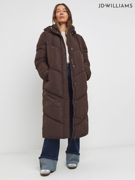 JD Williams Longline Padded Chocolate Duvet Coat (AV2342) | 521 LEI