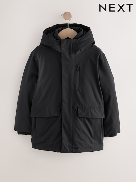 Negru - Parka impermeabilă căptușită cu Borg (3-17ani) (AV2363) | 298 LEI - 447 LEI