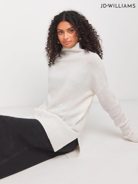 JD Williams Cream High Neck Deep Trim Tunic (AV2364) | €43