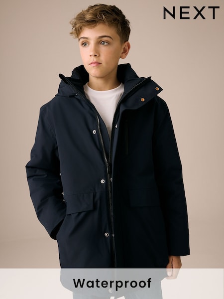 Bleumarin - Parka impermeabilă căptușită cu Borg (3-17ani) (AV2365) | 298 LEI - 417 LEI
