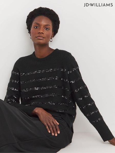 JD Williams Black Sequin Stripe Knit Jumper (AV2399) | €21.50