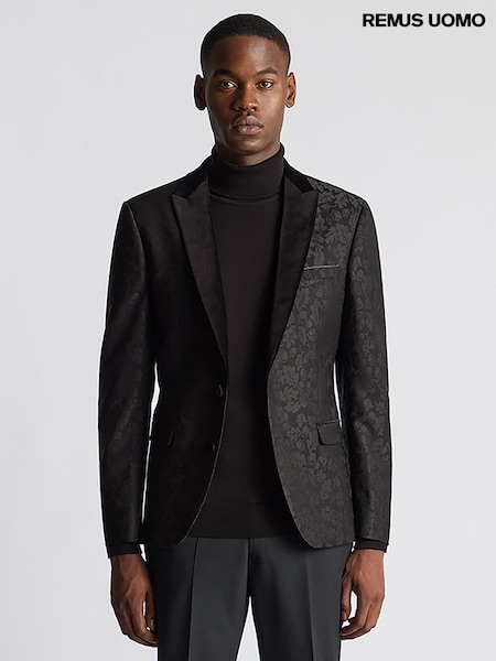Remus Uomo Black Slim Fit Floral Dinner Jacket (AV2416) | AED1,042