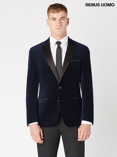 Remus Uomo Blue Slim Fit Velvet Jacket (AV2429) | AED1,159